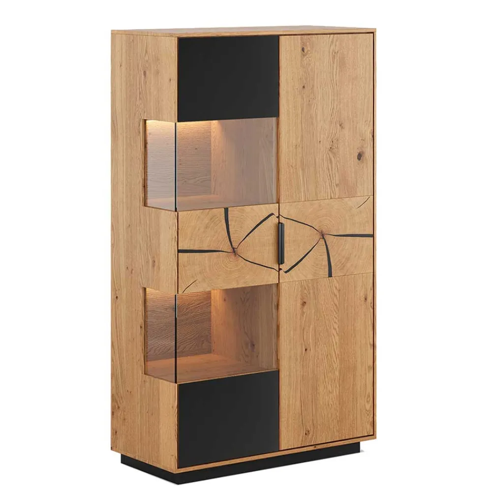 Wohnen Highboards|Vitrinen<Highboard Vitrine aus Eiche und Glas - Masicuri