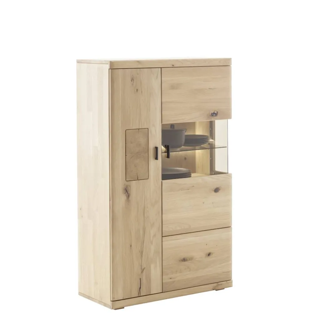 Wohnen Highboards|Vitrinen<Highboard Vitrine aus hellem Asteiche Massivholz - Losiamos