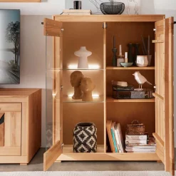 Wohnen Highboards|Vitrinen<Highboard Vitrine aus Kernbuche Massivholz - Sarosca