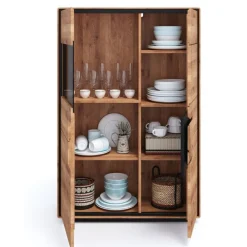 Wohnen Vitrinen<Highboard Vitrine aus Wildeiche Massivholz - Shipper