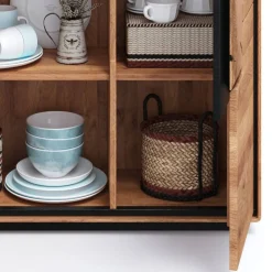 Wohnen Vitrinen<Highboard Vitrine aus Wildeiche Massivholz - Shipper