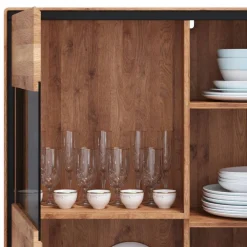 Wohnen Vitrinen<Highboard Vitrine aus Wildeiche Massivholz - Shipper