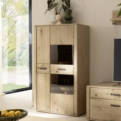 Wohnen Highboards|Vitrinen<Highboard Vitrine in Asteiche Hell - Jevedaz