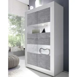 Wohnen Vitrinen|Schränke<Highboard Vitrine in Beton Optik & Weiß HG - Narandu