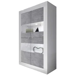Wohnen Vitrinen|Schränke<Highboard Vitrine in Beton Optik & Weiß HG - Narandu