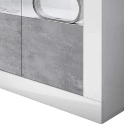 Wohnen Vitrinen|Schränke<Highboard Vitrine in Beton Optik & Weiß HG - Narandu