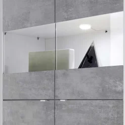 Wohnen Vitrinen|Schränke<Highboard Vitrine in Beton Optik & Weiß HG - Narandu