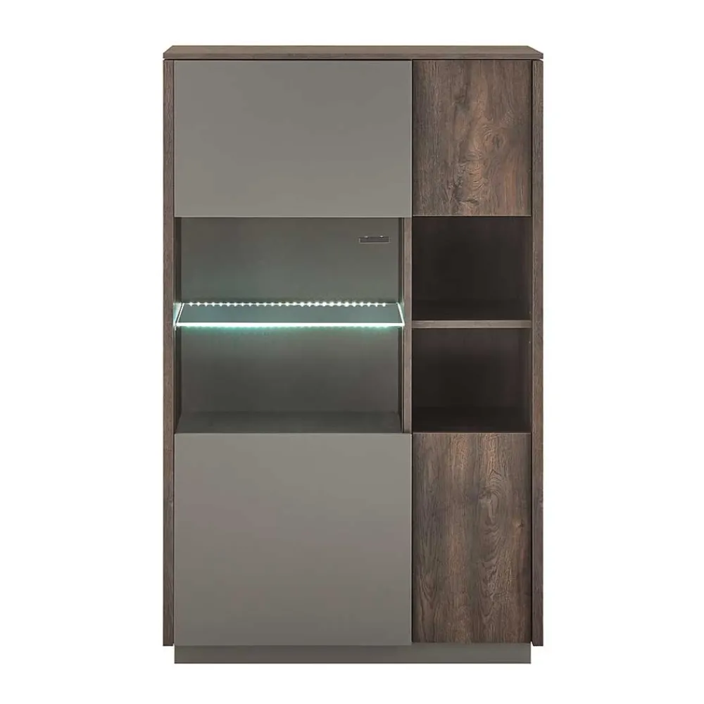 Wohnen Vitrinen<Highboard Vitrine in Eiche Dunkel & Grau - Mundo