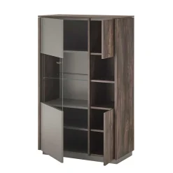 Wohnen Vitrinen<Highboard Vitrine in Eiche Dunkel & Grau - Mundo