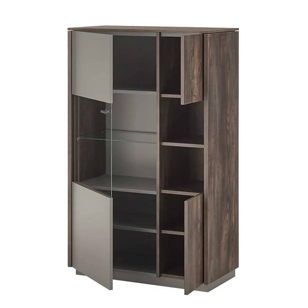Wohnen Vitrinen<Highboard Vitrine in Eiche Dunkel & Grau - Mundo