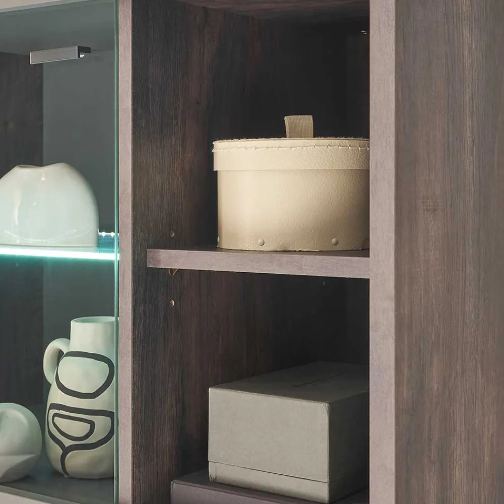 Wohnen Vitrinen<Highboard Vitrine in Eiche Dunkel & Grau - Mundo