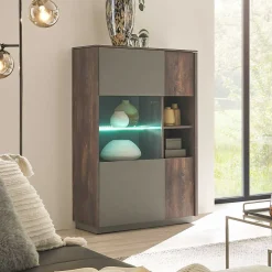 Wohnen Vitrinen<Highboard Vitrine in Eiche Dunkel & Grau - Mundo