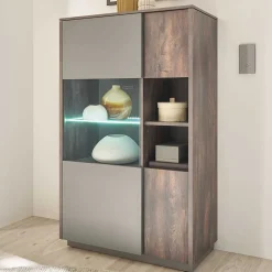 Wohnen Vitrinen<Highboard Vitrine in Eiche Dunkel & Grau - Mundo