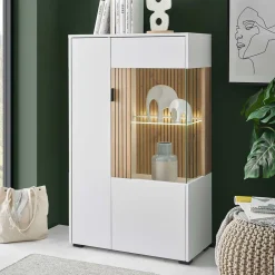 Wohnen Vitrinen<Highboard Vitrine in Mattweiß - Nenaloro