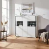 Wohnen Highboards|Vitrinen<Highboard Vitrine in Weiß mit Schwarzgrau - Loazin