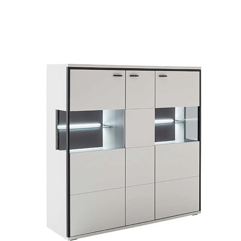 Wohnen Highboards|Vitrinen<Highboard Vitrine in Weiß mit Schwarzgrau - Loazin