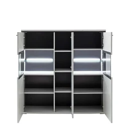 Wohnen Highboards|Vitrinen<Highboard Vitrine in Weiß mit Schwarzgrau - Loazin
