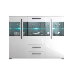 Wohnen Highboards|Kommoden<Highboard Vitrine Jetongos in Weiß Hochglanz Glas