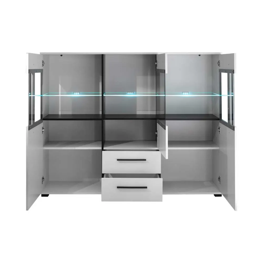 Wohnen Highboards|Kommoden<Highboard Vitrine Jetongos in Weiß Hochglanz Glas