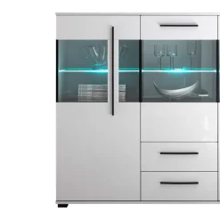 Wohnen Highboards|Kommoden<Highboard Vitrine Jetongos in Weiß Hochglanz Glas