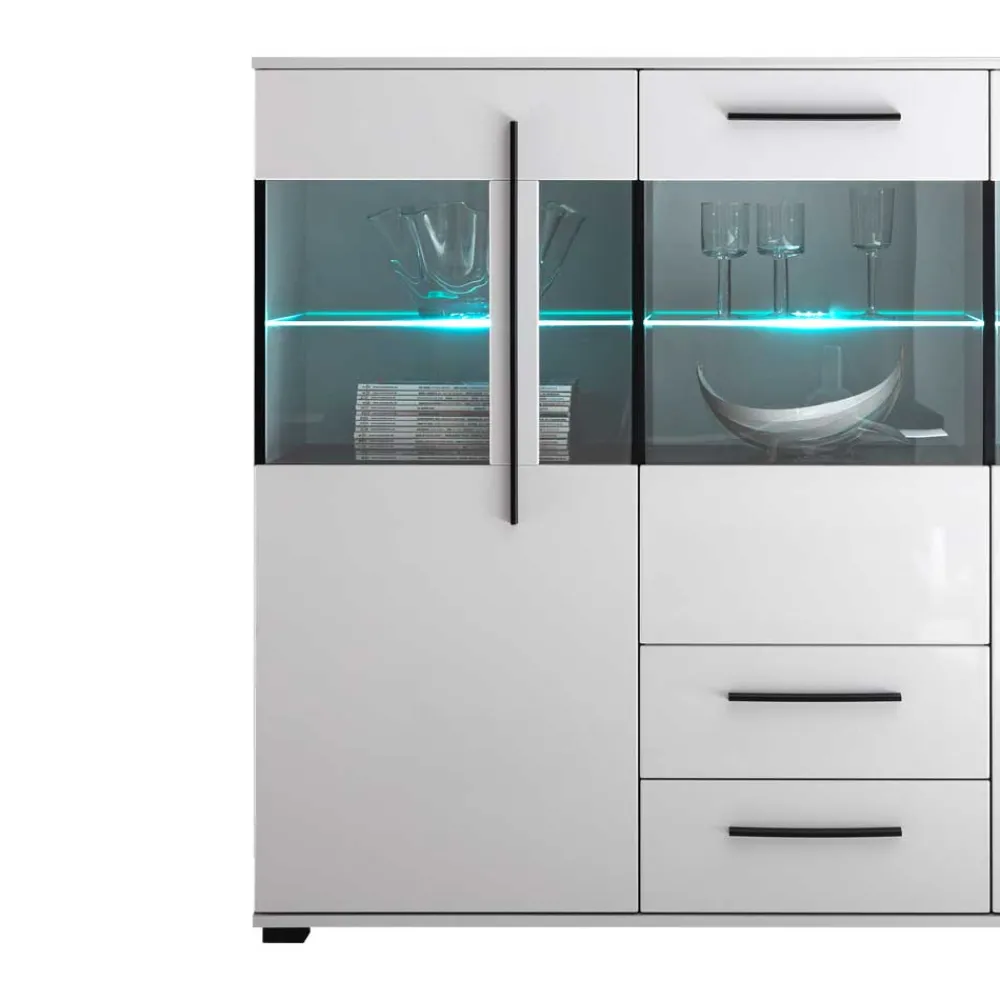 Wohnen Highboards|Kommoden<Highboard Vitrine Jetongos in Weiß Hochglanz Glas