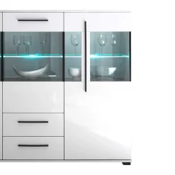 Wohnen Highboards|Kommoden<Highboard Vitrine Jetongos in Weiß Hochglanz Glas