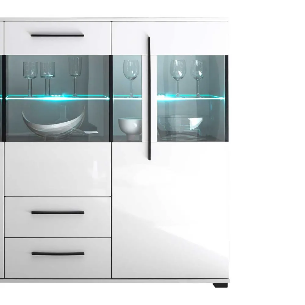Wohnen Highboards|Kommoden<Highboard Vitrine Jetongos in Weiß Hochglanz Glas