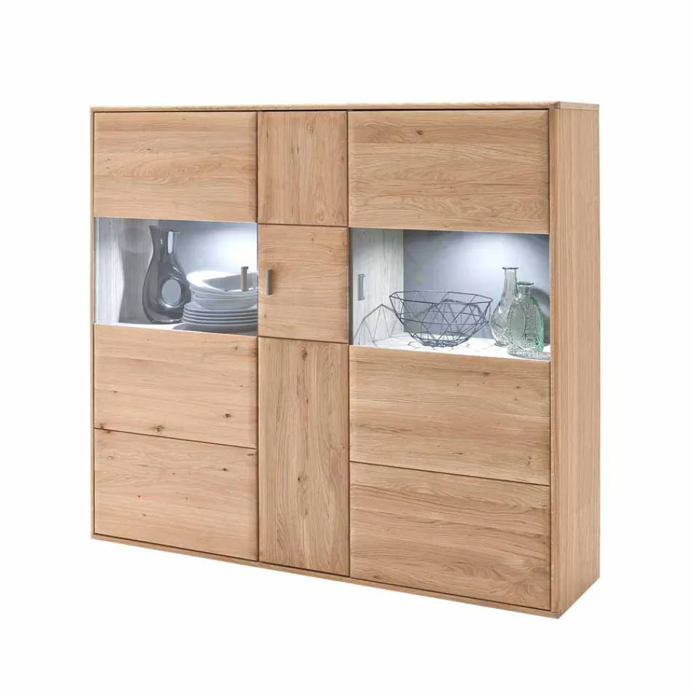 Wohnen Highboards|Kommoden<Highboard Vitrine Vernella aus Eiche hell geölt