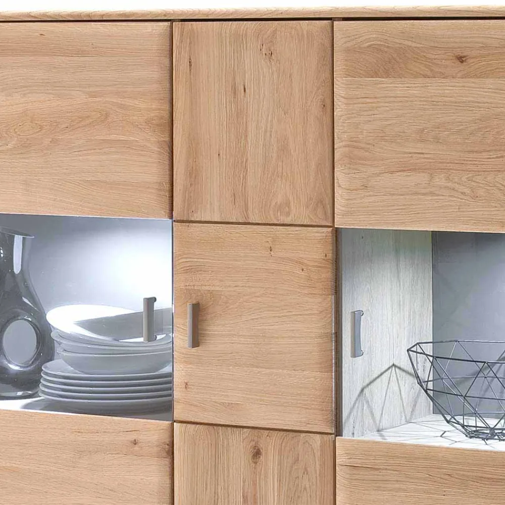 Wohnen Highboards|Kommoden<Highboard Vitrine Vernella aus Eiche hell geölt