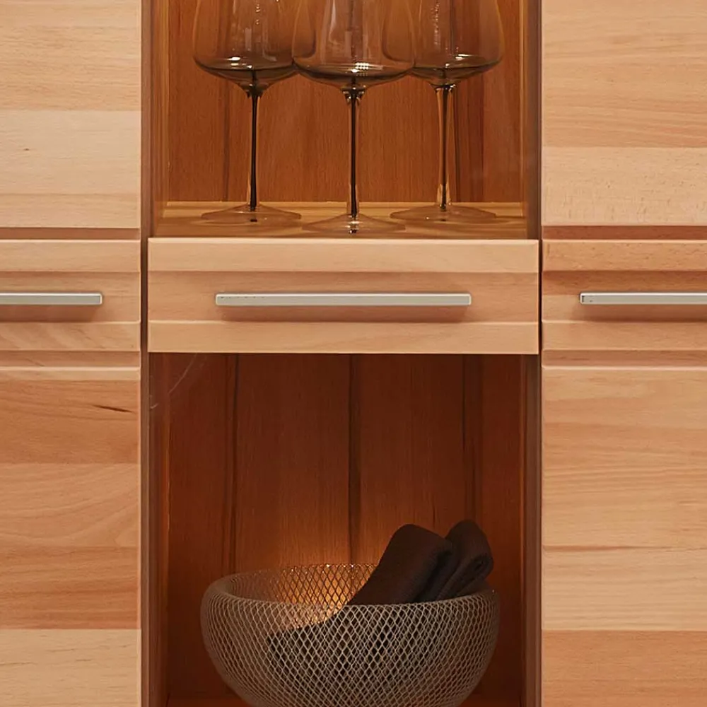 Wohnen Highboards|Vitrinen<Highboard Vitrinenschrank aus Kernbuche massiv - Amyonta