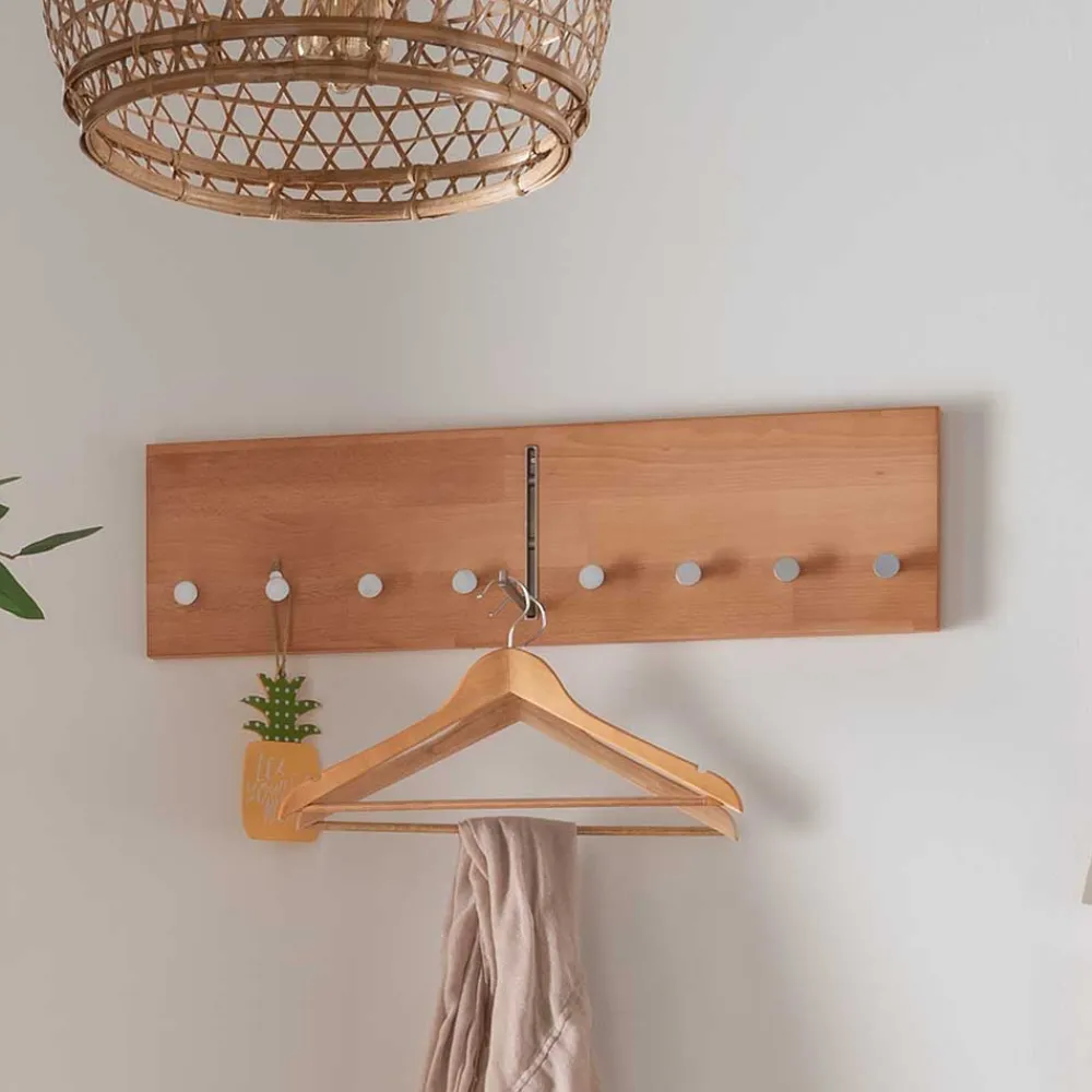 Wohnen Garderoben<Hängegarderobe aus Buche Massivholz und Metall - Shimousa