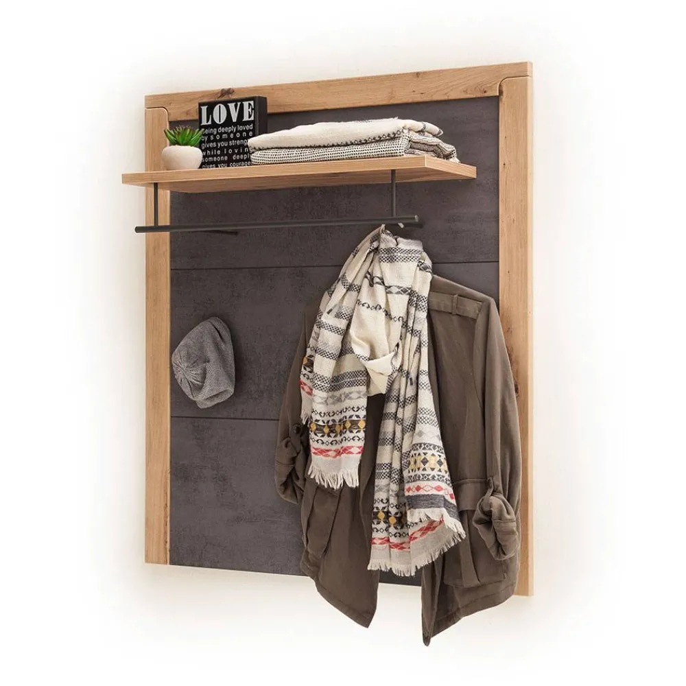 Wohnen Garderoben<Hängegarderobe in Dunkelgrau und Wildeiche - Carry