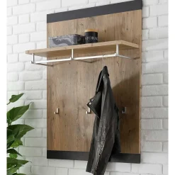 Wohnen Garderoben<Hängegarderobe in Kastanie Holzoptik & Schwarz - Ebrican