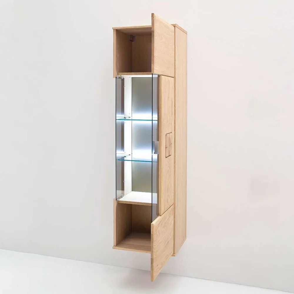 Wohnen Schränke<Hängende Vitrine in Eiche Bianco teilmassiv Pontros 1-türig