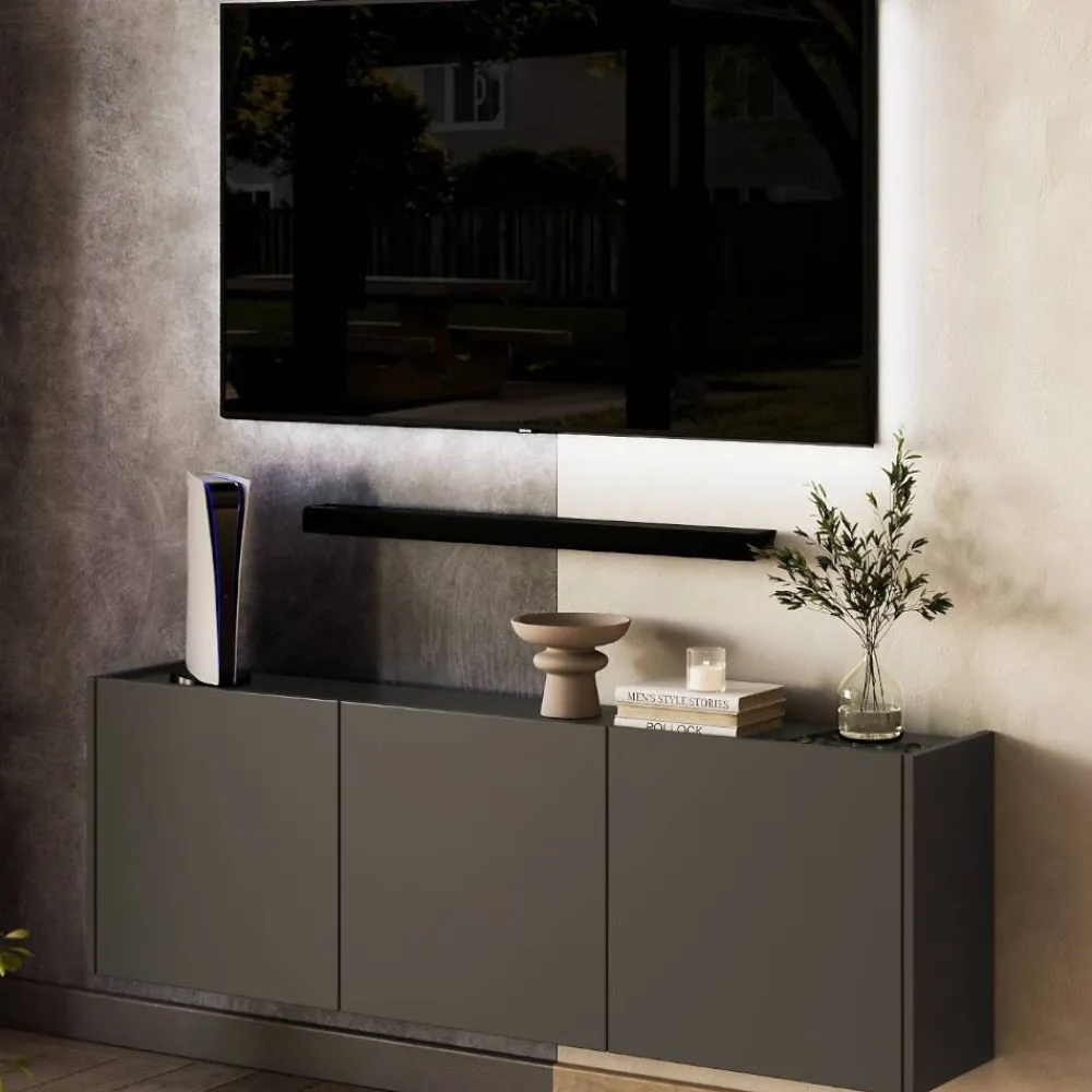 Wohnen Tv & Hifi-Möbel|Lowboards<Hängendes TV Element in Dunkelgrau - Jeveda