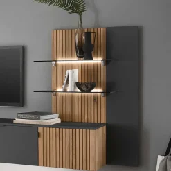 Wohnen Regale<Hängepaneel mit zwei Glasböden & LED Licht - Cruzca