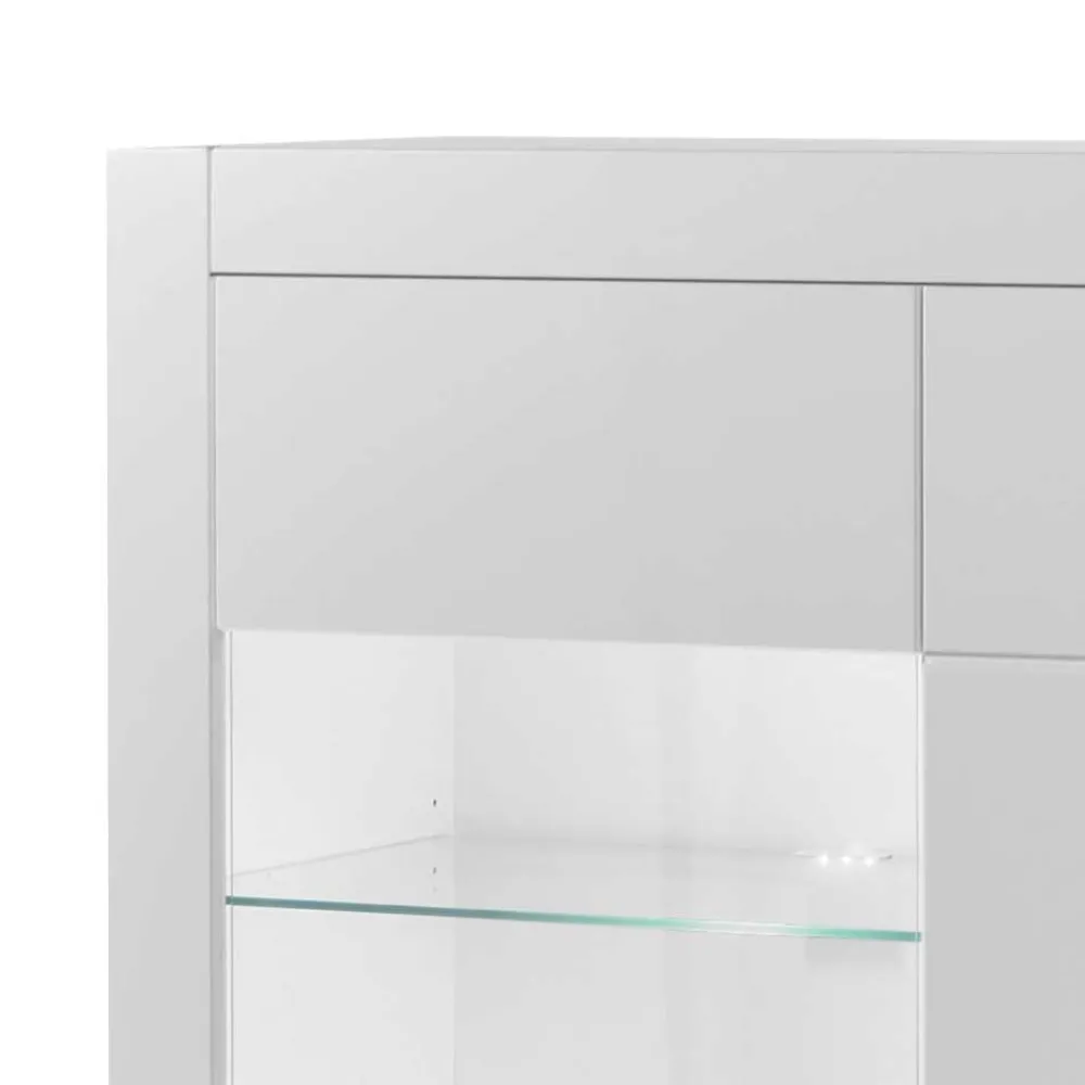 Wohnen Highboards<Hochglanz Highboard in Weiß mit Glas Yulis 3-türig