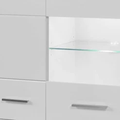 Wohnen Highboards<Hochglanz Highboard in Weiß mit Glas Yulis 3-türig