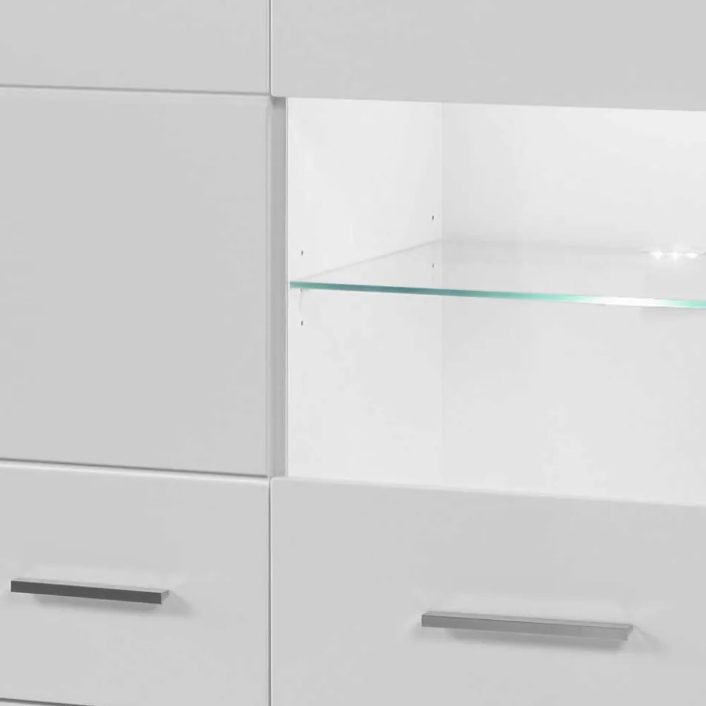 Wohnen Highboards<Hochglanz Highboard in Weiß mit Glas Yulis 3-türig