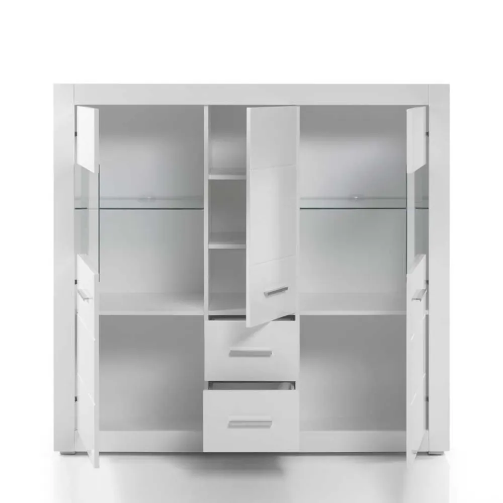 Wohnen Highboards<Hochglanz Highboard in Weiß mit Glas Yulis 3-türig