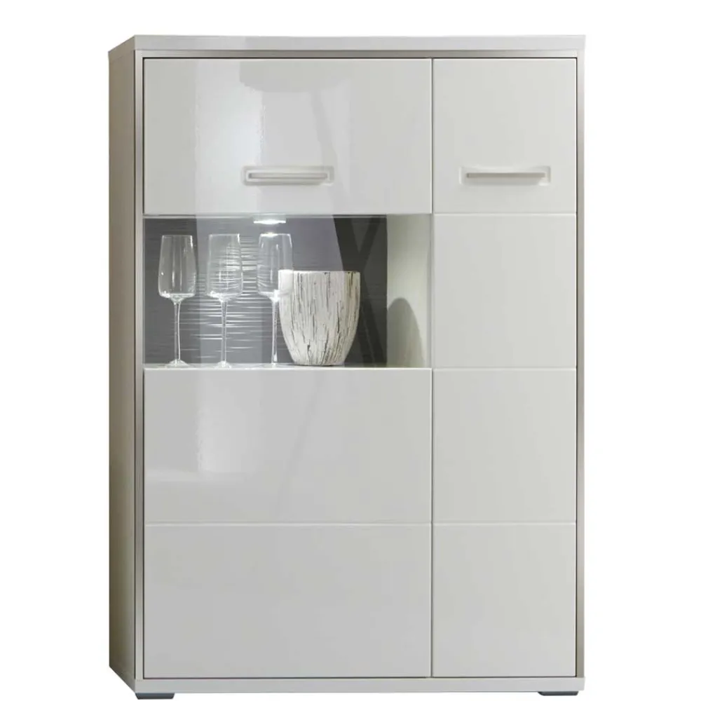 Wohnen Highboards<Hochglanz Highboard Tacroma in Weiß Glas