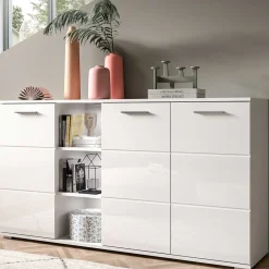 Wohnen Sideboards<Hochglanz Kommode in Weiß mit drei Türen - Rugova