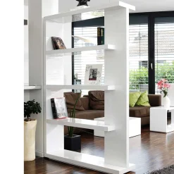 Wohnen Regale<Hochglanz Raumteiler Design Regal in Weiß - Jasmon