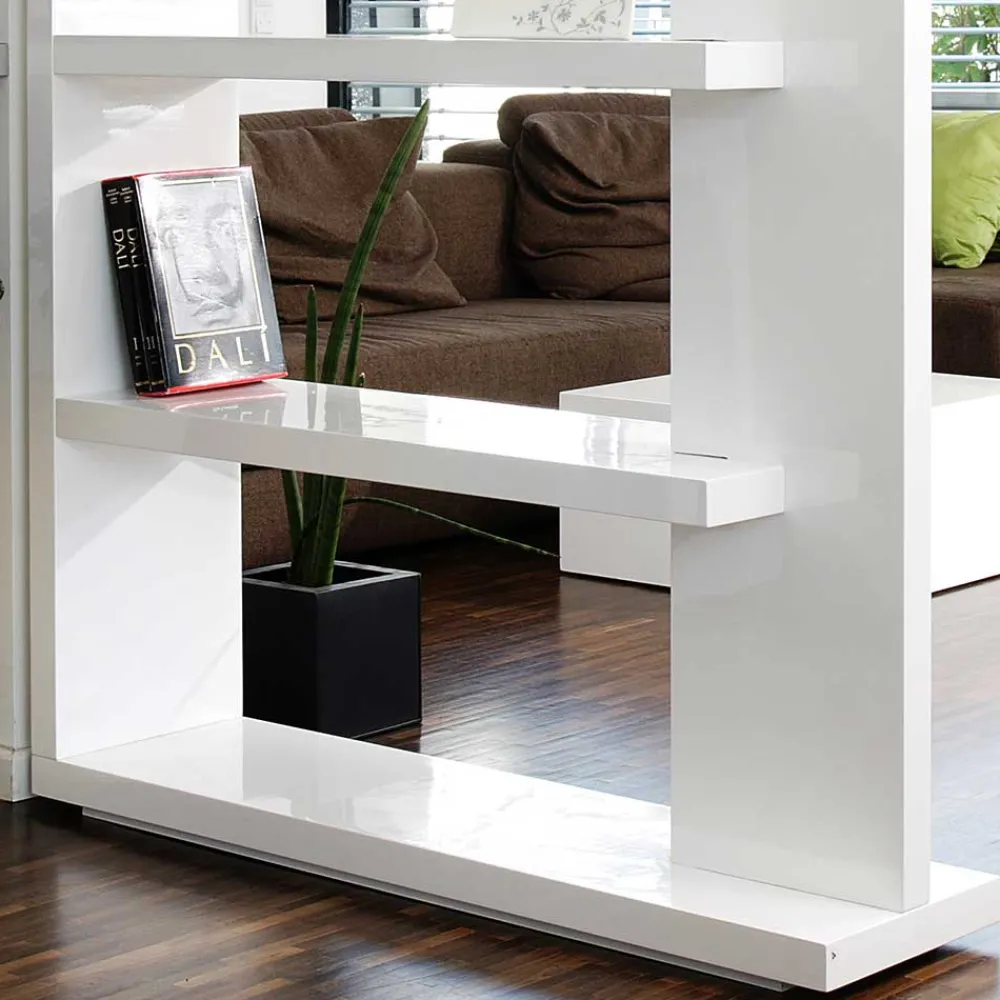 Wohnen Regale<Hochglanz Raumteiler Design Regal in Weiß - Jasmon