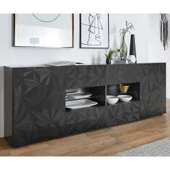 Wohnen Sideboards<Hochglanz Sideboard in Anthrazit mit Druck - Kuriasna