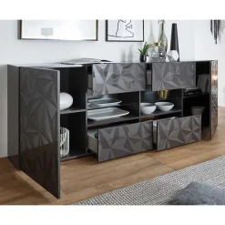Wohnen Sideboards<Hochglanz Sideboard in Anthrazit mit Druck - Kuriasna
