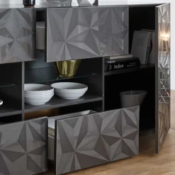 Wohnen Sideboards<Hochglanz Sideboard in Anthrazit mit Druck - Kuriasna