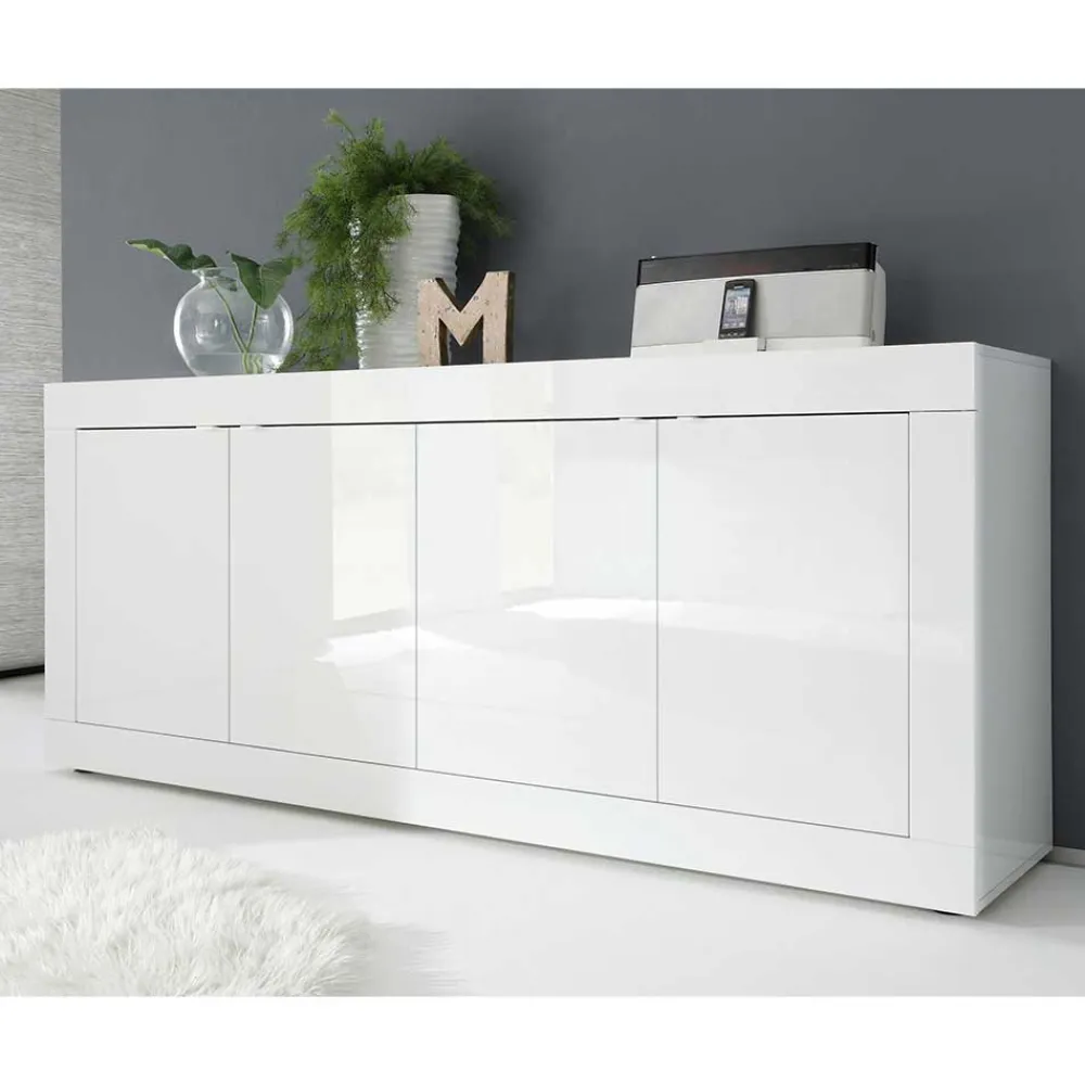 Wohnen Sideboards<Hochglanz Sideboard in Weiß 4-türig - Sogno
