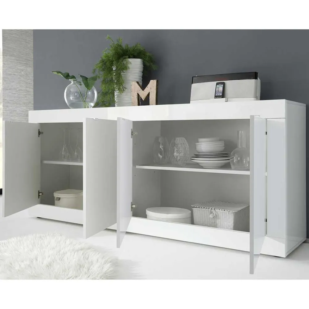 Wohnen Sideboards<Hochglanz Sideboard in Weiß 4-türig - Sogno