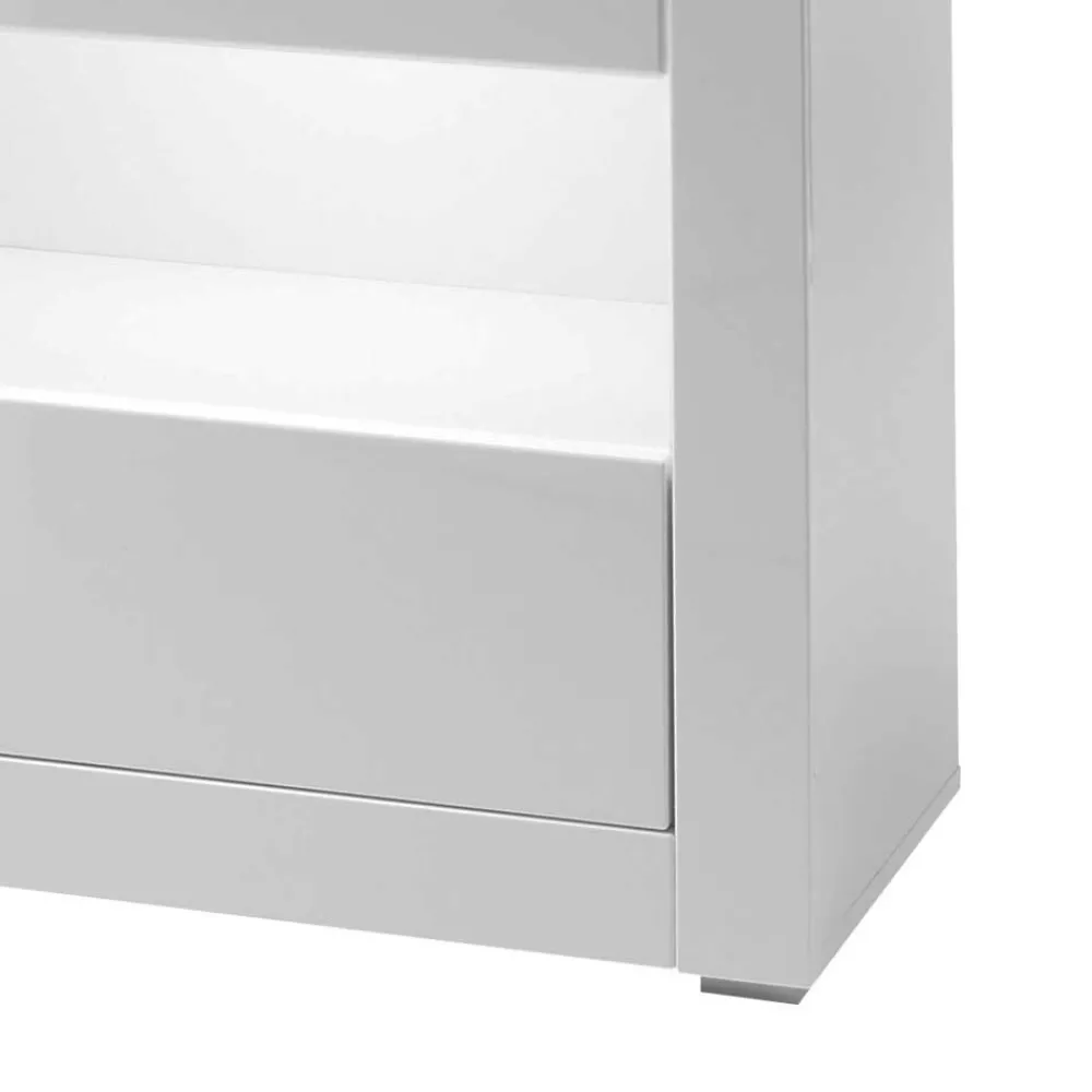Wohnen Sideboards<Hochglanz Sideboard in Weiß mit 2 Glaseinsätzen Mextra & Beton Dekor